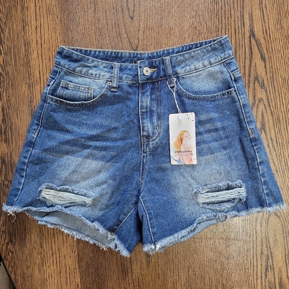 Pretty Garden High Rise Distressed Denim Jean Shorts Size Womens Small NEW